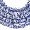 sz62 Koraliki ceramiczne z nadrukiem kwiatowym, okrągłe 6 mm, sznur ok 33cm